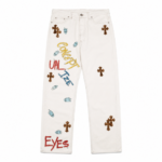 Chrome Hearts Matty Boy Custom Painted Cross Patch Jeans
