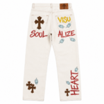 Chrome Hearts Matty Boy Custom Painted Cross Patch Jeans
