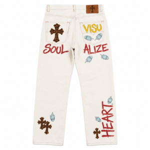 Chrome Hearts Matty Boy Custom Painted Cross Patch Jeans